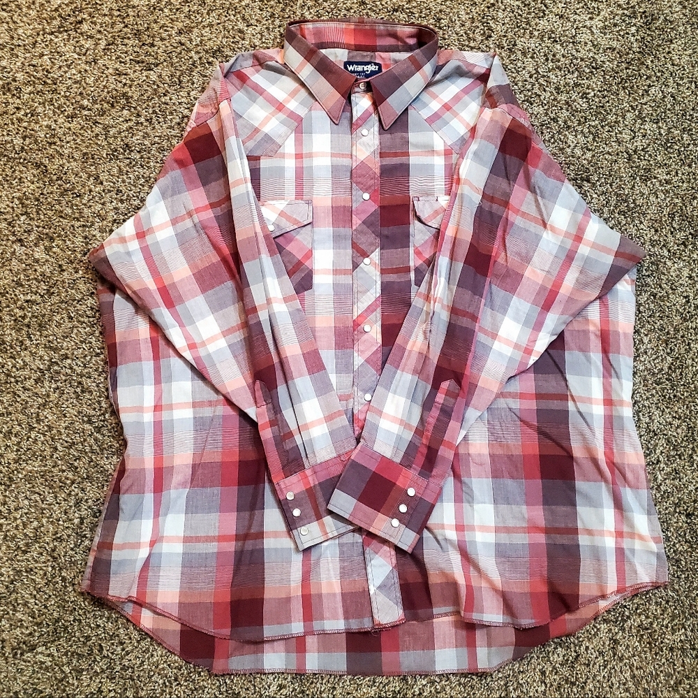 Wrangler Cowboy Cut Regular X Long Tails Men's Size 19x35 Striped Pearl Snap